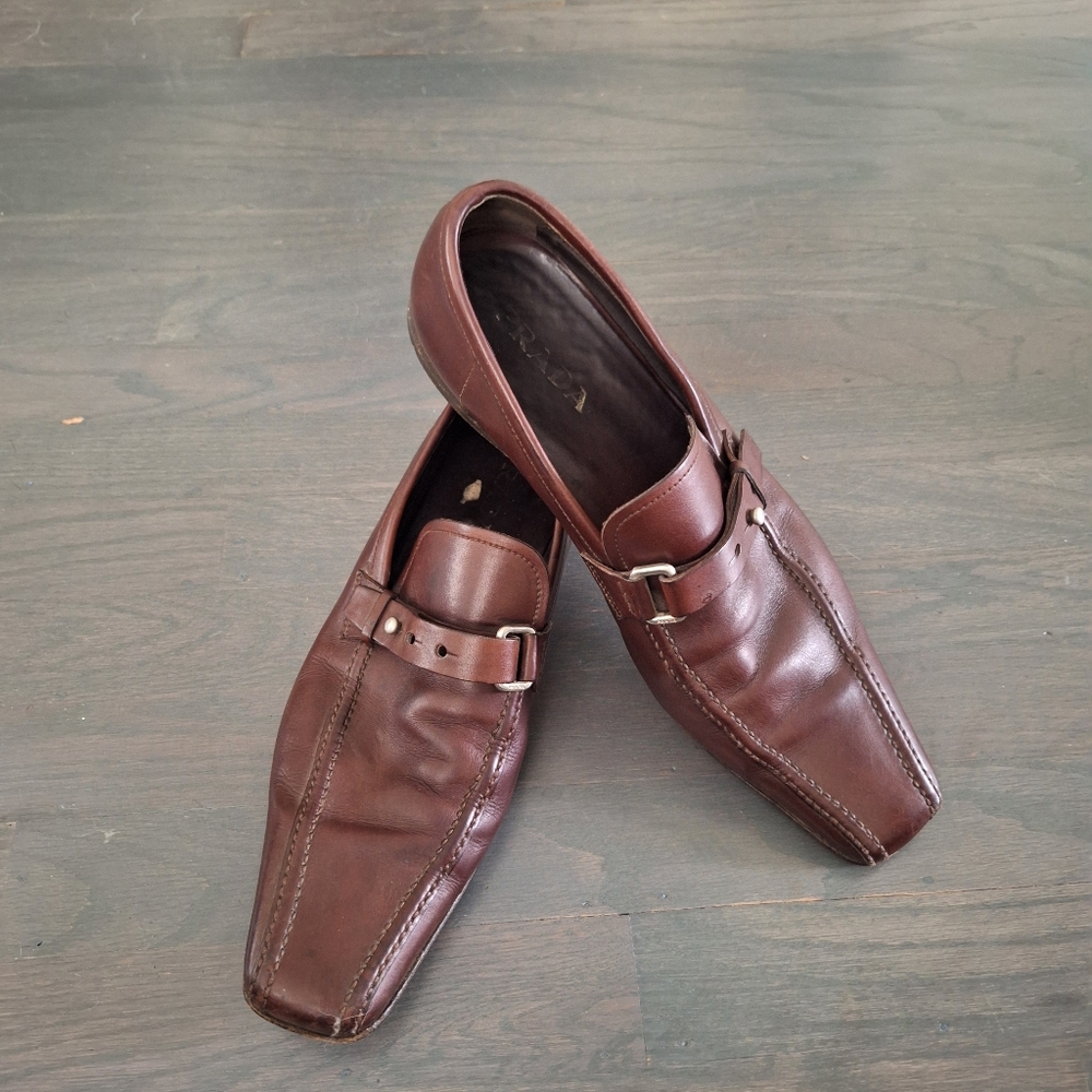 PRADA Men's  Brown Leather Strap Dress Shoes 11